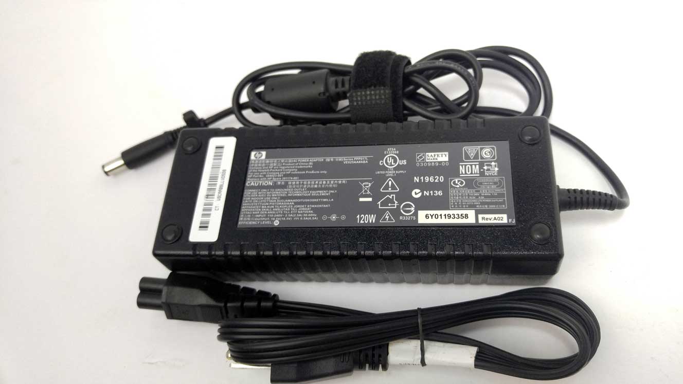 Hp 120w laptop AC Adapter with wallcord - 384023-001
